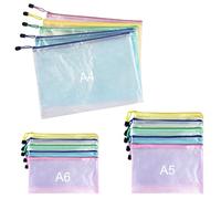 Nutabevr 15 Pièces 5 Couleurs Pochette Zip Chemise Plastique Mesh (A4+A5+A6), Pochette à Document Zip Etanche, Pour Ranger Objets des Fournitures, Cosmétiques, Dossiers, Documents Organisation
