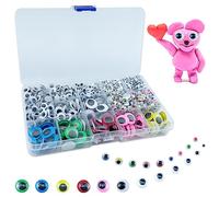 Nutabevr 1500 Pièces Yeux Mobiles Autocollants,Colorés Yeux Mobiles en Plastique,Yeux Loisir Creatif pour Jouets Accessoires,Autocollants,DIY Accessoires d'Artisanat,Scrapbooking,(4mm~15mm)
