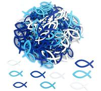 Nutabevr 180 Pcs Baptême Décoration de Poisson, Confettis Forme de Poisson Creux, décorations de communion en bois, pour Communion, Fête Baptême, Bleu Argent, garçon confirmation