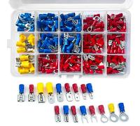 Nutabevr 300 Pcs Cosse Electrique Isolée,17Sortes Cosses kits,Connecteurs électrique a sertir,Ronde Connector Câble Electrique Isolé Bornes Avec Etui, pour électriciens,Cosses Fourches,Cosses Anneau