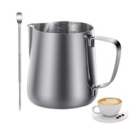 Nutabevr 350ml Pot à lait en 304 Inox,12 oz Pichet à Mousseur avec Mousser le Lait Tasse a Cafe avec Marque de Mesure,Pichet Lait Main Levée pour Expresso,Latte Art,Amateurs de café