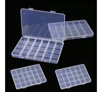 Nutabevr 4 pièces Boite Rangement Plastique avec 24 Compartiments, Boite Compartiment,pour petites pièces en plastique avec étiquette, Stockage Bijoux Boucle, Artisanat, Perles, Bijoux, Petites Pièces