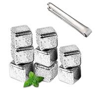 Nutabevr 8 pièces Glaçons Reutilisable Whisky Stones,304 acier inoxydable Pierre à Whisky+Clip,Glaçons naturels réutilisables,Pour vodka,vin,cocktail,jus de boisson ou limonade