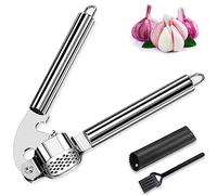 Nutabevr inoxydable Presse Ail, presse-ail à usage intensif, La presse à ail équipée d'un éplucheur en silicone et d'une brosse de nettoyage est robuste, ne rouille pas et facile à nettoyer