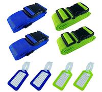 Nutabevr Lot de 4 sangles de valise avec 4 étiquettes de bagage, antidérapantes, réglables, avec étiquette d'adresse, sangle croisée, accessoires pour reconnaissance rapide des bagages, valises de
