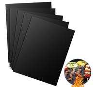 Nutabevr Set de 5 Cuisson Barbecue Tapis Anti-adhérent, Tapis de Cuisson 40x30CM Noir Résistant à Chaleur, Réutilisable, Nettoyable, Peut être coupé, pour Barbecue à Gaz, Charbon ou électriques