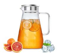 Nutabevrd 2.3 Litre carafe en verre avec couvercle et Anse, Transparent pichet à thé glacé l'eau chaude et froide, pour boisson maison/thé glacé/vin/café/Lait/jus/vin de service