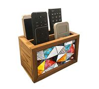Nutcase Shop Support de télécommande en bois de teck pour télécommande de maison - Organiseur de bureau multifonction - 15,2 x 10,2 x 10,2 cm - Pierres spatiales