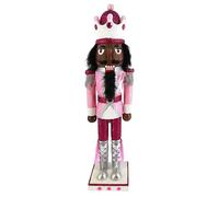 Nutcracker Ballet Gifts Figurine ethnique Casse-noisette en bois soldat Roi avec uniforme de soutien du cancer du sein rose avec paillettes, paillettes et strass, taille L, 38,1 cm