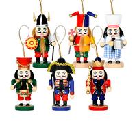 Nutcracker Christmas Ornaments, Festive Figurines For Christmas Tree Holiday, 6 Pieces Wooden Nutcracker Soldier With Lanyard, Bookshelf Fireplace Mantel Table Centerpiece Window Wall Desktop Decor