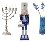 Nutcracker Decorations - Figurine Hanoukka Handcrafted Hanoukka Blanc Blue Soldier Statue Ornement | Traditional Design with Winter Celebration Motif for Living Room Cabinet Tabletop Counter