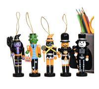 Nutcracker Ornaments - 5 Pieces Wooden Halloween Set, Desktop Small Statues