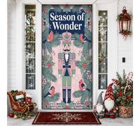 Nutcracker Season of Wonder Housse de porte de Noël 91,4 x 182,9 cm | Oiseaux cardinaux, bannière de porte d'entrée, feuilles de houx, sucre d'orge, illustration fantaisie, décoration d'entrée