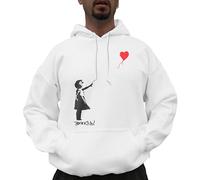 Nutees Banksy Girl with Heart Shaped Balloon Sweatshirt à Capuche (Blanc), Medium