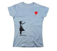 Nutees Banksy Girl with Heart Shaped Balloon T-Shirt pour Femmes (Bleu Clair), Small