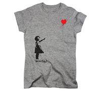 Nutees Banksy Girl with Heart Shaped Balloon T-Shirt pour Femmes (Gris Sport), Medium