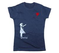 Nutees Banksy Girl with Heart Shaped Balloon T-Shirt pour Femmes (Marine Bleu), Large