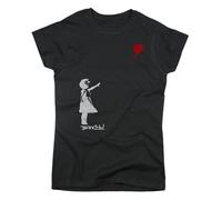 Nutees Banksy Girl with Heart Shaped Balloon T-Shirt pour Femmes (Noir), Small