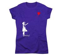 Nutees Banksy Girl with Heart Shaped Balloon T-Shirt pour Femmes (Violet), XX-Large