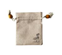 NUTFORD Pochette en bourse avec cordon de serrage style zen avec perles en bois véritable imprimé lotus Doublure étanche à la poudre Convient pour contenir des bijoux, des herbes séchées, etc. (Petite