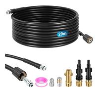 NUTKIT 20M Kit Deboucheur Haute Pression, Tuyau de Nettoyage Haute Pression | Kit de Tuyau de Nettoyage de Canalisation avec 2 Buses et 3 Adaptateurs,180Bar 60C°,Compatible avec Karcher K2-K7,Lavor,Bosch