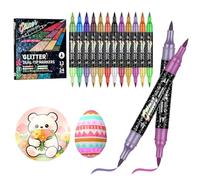 NUTKIT 24Couleurs Feutres Acrylique à Double Pointe,12 Feutres à Paillettes | Pointe Flexible 1-6 mm, Feutres Paillettes Glitter À Base D'eau,pour Peinture Sur Pierre, Céramique, Bois, Papier, Toile, DIY