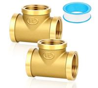 NUTKIT 2PCS Raccord en T Fileté Femelle, 1/2" Connecteur en T, Té laiton à visser triple femelle, Raccord Plomberie pour Eau Chaude/Froide, pour Eau Potable