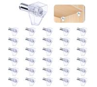 NUTKIT 30 Pcs Supports d'étagères en Plastique Transparent, Taquet Etagere Plastique Transparent avec Tige en Acier, Support Etagere pour Meubles de Cuisine, Bibliothèque, Armoire
