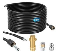NUTKIT 30M Kit Deboucheur Haute Pression, Tuyau de Nettoyage Haute Pression | Kit de Tuyau de Nettoyage De Canalisation avec 2 Buses et 1 Adaptateur,180Bar 60C°,Compatible avec Karcher K2/K3/K4/K5/K6/K7