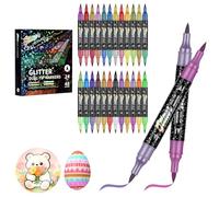 NUTKIT 48Couleurs Feutres Acrylique à Double Pointe,24 Feutres à Paillettes | Pointe Flexible 1-6 mm, Feutres Paillettes Glitter À Base D'eau,pour Peinture Sur Pierre, Céramique, Bois, Papier, Toile, DIY