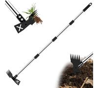 NUTKIT Desherbeur Manuel Long Manche, 150CM Outil de Désherbage Manuel | Râteau Manuel 2 en 1 et houe de Jardin, Outil extracteur de Mauvaises Herbes avec Long Manche, pour Cour, Pelouse et Jardin