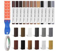 NUTKIT Kit de Réparation pour Stratifié, 12 Couleurs Kit De Réparation De Cire Dure avec 12 Feutre Retouche Bois, Grattoir et 6 Lames, pour Meubles en Vinyle, Parquet, Rayures, Fissures, Trous