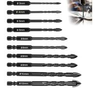 Nutmanel 10 pcs Set de Forets Carrelage, Céramique Foret Professional Ø 3/4/5/6/8/10/12mm Perceuse à Verre Hexagonale, Foret au Carbure, pour Céramique, Marbre, Granit, Béton, Bois, Verre, Plastique