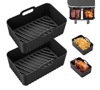 Nutmanel 2 Pièces Moule Silicone Air Fryer Sans BPA, Air Fryer Accessoire pour Ninja Foodi AF400EU AF300EU Double Stack SL400EU 9.5L, Réutilisable Accessoire Panier de Friteuse à Air(noir)