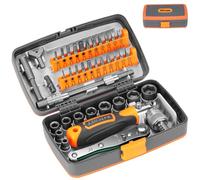 nutmanel Douilles Tournevis à Cliquet, Jeu de Clés à Douille avec Cliquets 1/4", Kit Tournevis de Précision, Caisse à Outil Complete, Douilles en Cr-V, Outillage Mecanique Auto, 38 Pièces