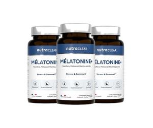 Nutraclear | Cure de 3 mois Mélatonine + (3x60 Gélules) | Sommeil | 1,9mg de mélatonine + Passiflore, mélisse et menthe poivrée