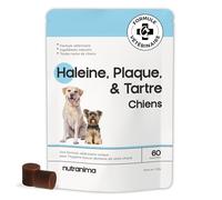 Nutranima Hygiène Bucco-Dentaire Chien Plaque et Tartre - 60 bouchées | Algues, Levure de bière, Persil, Thé Vert, Calcium - Haleine fraîche, gencives - Toutes races et tous âges