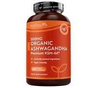 Nutravita Ashwagandha Bio KSM-66® 500 mg - 60 gélules véganes - Extrait de racine à spectre complet - haute qualité - Withanolides naturellement présents - Complément d’Ashwagandha certifié biologique