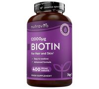 Nutravita Biotine Cheveux 12000 mcg - 400 Comprimés - 1 An+ | Avec Vitamine B7 & B8 - Complément Alimentaire Cheveux