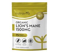 Nutravita Capsules Bio de Champignon Lions Mane avec ajout de Poivre Noir Bio - 75 Capsules Végan - Supplément Yamabushitake - Sans Liants Synthétiques ni Charges