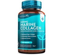 Collagene Marin + Acide Hyaluronique 1400mg avec Vitamine C Vitamine E Biotine Zinc et Cuivre - 120 Comprimés pour 2 Mois, Collagene et Acide Hyaluronique pour Hydratation de la Peau - Nutravita
