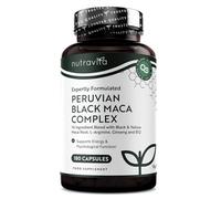Nutravita Complex de Maca Noir 6000mg avec Zinc Vitamine B12 Ginseng Fenugrec Vitamine B6 L Arginine - Métabolisme Énergétique, Fonction Psycologiques Normales (EFSA) 180 Capsules pour 6 Mois