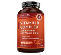 Nutravita Complexe Vitamine B avec Vitamine C & D - 500 Comprimés - 1+ An | Les 8 Vitamines B + Biotine - Métabolisme, Fonction Psychologique, Système Nerveux (EFSA)