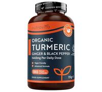 Nutravita Curcuma Bio 1440mg au Poivre Noir et Gingembre - 180 Capsules Véganes - 3 mois d'approvisionnement - Conçu pour une meilleure absorption de la curcumine
