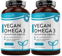 Nutravita Gélules molles Vegan d'Oméga 3 haute résistance 2000 mg - 600 mg de DHA et 300 mg d'EPA par portion - Gélules molles d'Oméga 3 à base de plantes dérivées d'huile d'algue durable (Lot de 2)