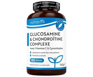 Nutravita Glucosamine Chondroïtine Complex - 180 Gélules - Glucosamine Chondroitine avec Vitamine C, Curcuma, Gingembre et Extrait de Rose Musquée - Chondroïtine Marine Complement Alimentaire