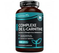 Nutravita L-Carnitine - Haute Dose Extra Fort - 150 capsules Végan | Avec Biotine, Chrome, Vitamine D, B3 & B6 - Pré-entraînement Sportif Energie Résistance - Métabolisme des Macronutriments