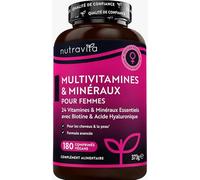 Nutravita Multivitamines et minéraux pour femmes - 24 vitamines et minéraux actifs essentiels, y compris la biotine et l'acide hyaluronique - 180 comprimés végans