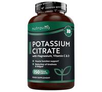Nutravita Potassium Citrate 525 mg avec Vitamine C - 150 Comprimés Vegan, pour 3 mois - Fonctionnement Musculaire Normal - Citrate de Potassium complément alimentaire - Vitamin C & D & Magnesium