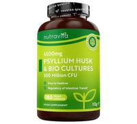 Nutravita Psyllium Blond 4500mg Vegan avec 500 Million de CFU - 180 Psyllium Gelules pour 3 Mois - Complement Alimentaire Transit Intestinal (EFSA)